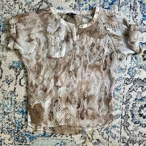 Express Snake Skin Print Blouse Women’s Size Large Brown Sheer Top